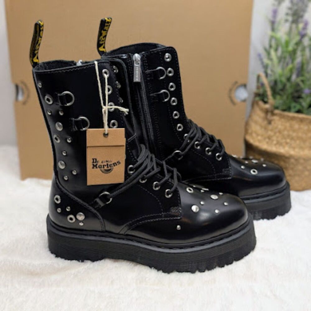 Dr. Martens Jadon Hi HDW Studded Black Buttero Leather Platform Boots UK 7 NIB - Picture 4 of 13